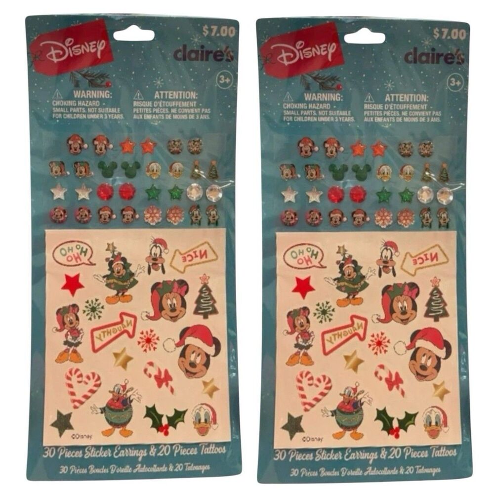 2x Claire’s Disney Christmas Mickey and Minnie Sticker Earring Set